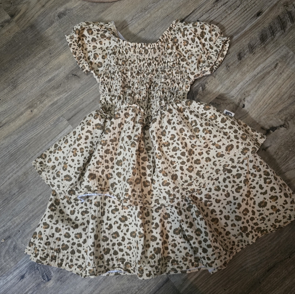 Rabbit + Organic Smocked Leopard Print Girl's Dress - 3T
